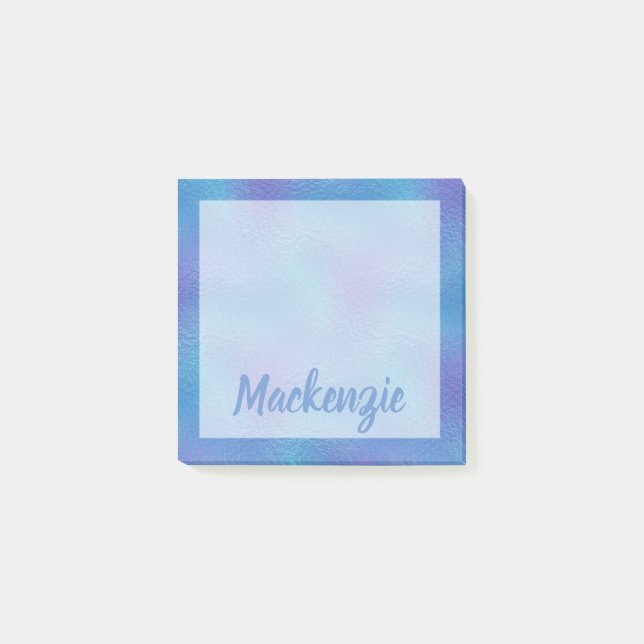 Blue Lila Mottle Iridescent Shimmer Namn Post-it Block (Framsida)