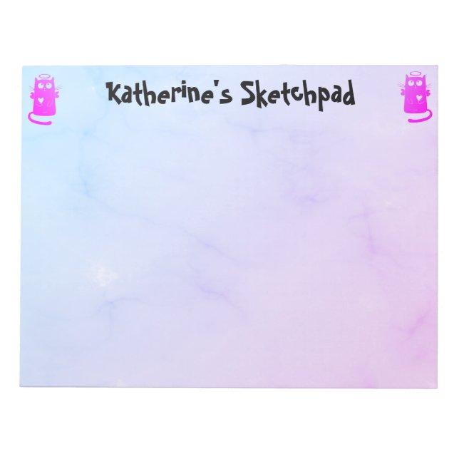 Blue Lila Ombre Funny Angel Cat Kids Sketch Anteckningsblock (Framsida)