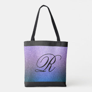 Blue Lila Ombre Glitter Design med Monogram Tygkasse