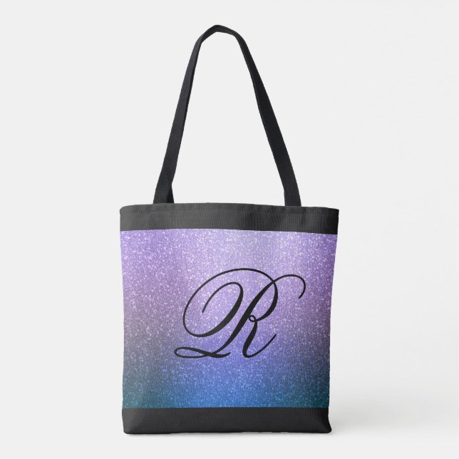 Blue Lila Ombre Glitter Design med Monogram Tygkasse (Baksida)