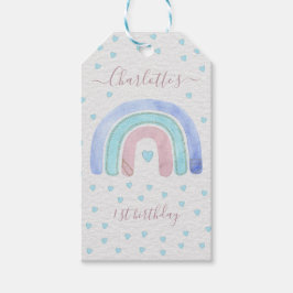 Blue Lila Pastel Rainbow First Birthday Gift Märkr Presentetikett