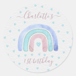 Blue Lila Pastel Rainbow First Birthday Runt Klistermärke