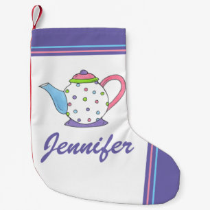 Blue Lila Polka Dot Tekanna Tea Party Liten Julstrumpa