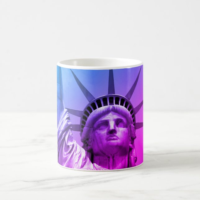 Blue Lila Pop Art Frihetsgudinnan New York Kaffemugg (Center)