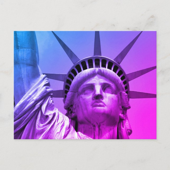 Blue Lila Pop Art Frihetsgudinnan New York Vykort (Framsida)