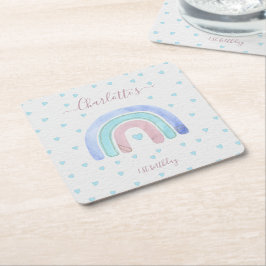 Blue Lila Rainbow First Birthday Underlägg Papper Kvadrat