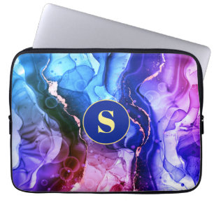 Blue, Lila & Red Violet Liquid Bläck, Monogram Laptop Fodral