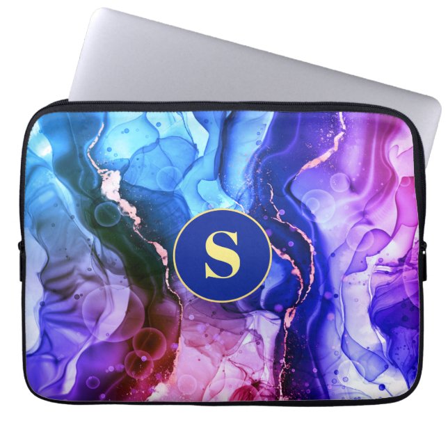 Blue, Lila & Red Violet Liquid Bläck, Monogram Laptop Fodral (Framsidan)