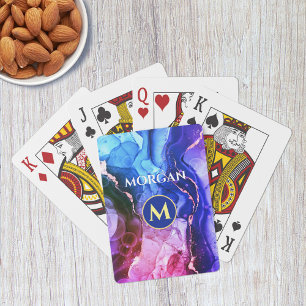 Blue Lila Red Violet Liquid Bläck, Monogram & Namn Casinokort