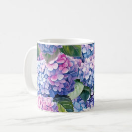 Blue Lila Rosa Hydrangea Mönster Kaffemugg