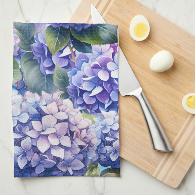 Blue Lila Rosa Hydrangea Mönster Kitchen Towel Kökshandduk (Vikt i Fjärdedel)