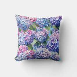Blue Lila Rosa Hydrangea Mönster Kudde