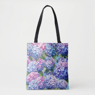 Blue Lila Rosa Hydrangea Mönster Tygkasse