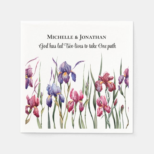 Blue Lila Rosa Iris Blommigt inspirational Bröllop Pappersservett (Framsidan)