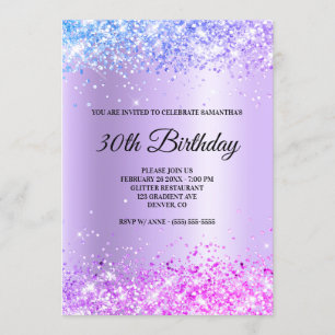 Blue Lila Rosa Ombre Sparkly Glitter Satin Foil Inbjudningar