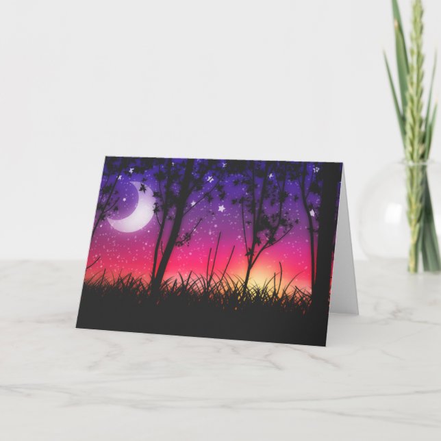 Blue Lila Rosa Sunset Moonrise Kort (Framsida)