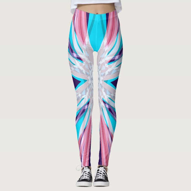 Blue Lila Rosa White Winter Snowflake Yoga Gym Leggings (Framsida)