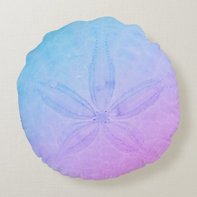 Blue Lila Sand Dollar Coastal Beach Rund Kudde (Baksidan)