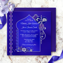 Blue Lila Silver Henna Mehndi bröllopsinbjudan Inbjudningar
