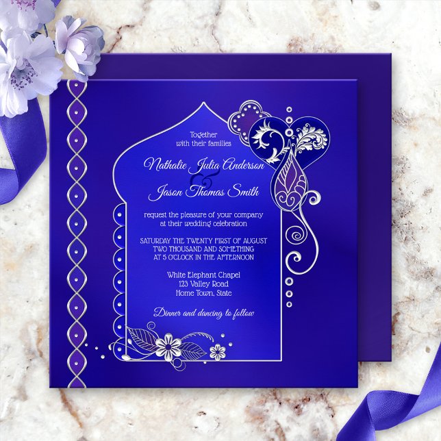 Blue Lila Silver Henna Mehndi bröllopsinbjudan Inbjudningar (Skapare uppladdad)