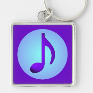 Blue Lila Single Simple Elegant Music Note Fyrkantig Silverfärgad Nyckelring