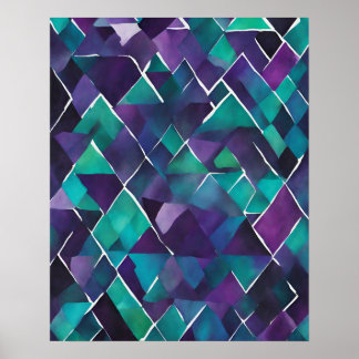 BLUE LILA TEAL CRYSTAL MOSAIC WALL ART 2 POSTER