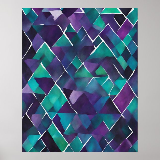 BLUE LILA TEAL CRYSTAL MOSAIC WALL ART 2 POSTER (Framsidan)