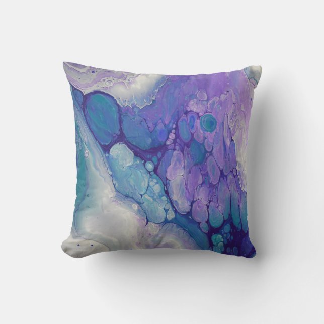 Blue Lila Violet Marble Swirls Abstrakt Art Kudde (Framsida)