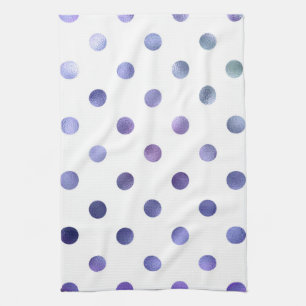 Blue Lila Violet Metallic Faux Foil Polka Dot Kökshandduk