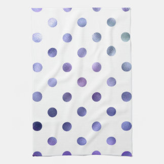 Blue Lila Violet Metallic Faux Foil Polka Dot Kökshandduk