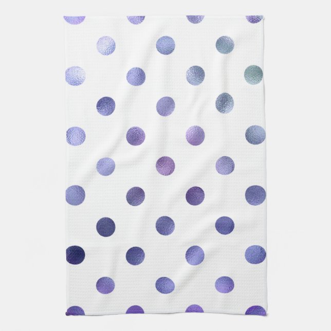 Blue Lila Violet Metallic Faux Foil Polka Dot Kökshandduk (Vertikal)
