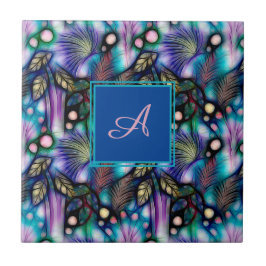 Blue Lila Watercolor Blommigt Garden Kakelplatta