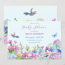 Blue Lila Watercolor Flower bloom babydusch Inbjudningar