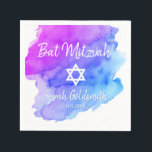 Blue Lila Watercolor Star of David Bat mitzvah Pappersservett<br><div class="desc">Perfekt moderna pappra blöjor för engångsbruk med cocktail i lila med blå turkos vattenfärgsdesign med vit stjärna av David. Bat mitzvah enkelt att anpassa genom att lägga till namn och valdatum. Perfekt för den judiska religiösan</div>