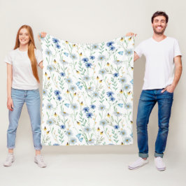 Blue Lila Watercolor Wildblomma Fleecefilt