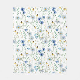 Blue Lila Watercolor Wildblomma Fleecefilt