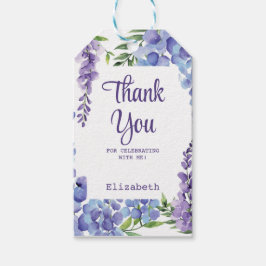 Blue Lila Wisteria Blommigt Birthday Tack Presentetikett