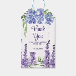 Blue Lila Wisteria Blommigt Greenery Tack Presentetikett