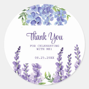 Blue Lila Wisteria Blommigt Greenery Tack Runt Klistermärke