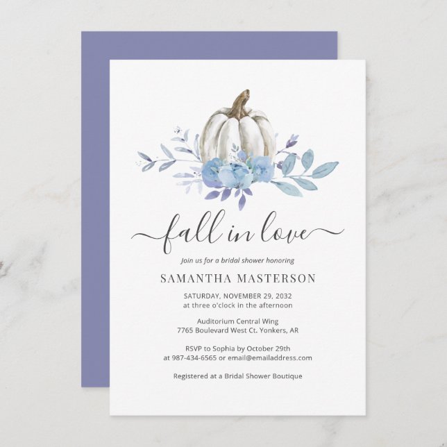 Blue Lilac Pumpkin Fall i Kärlek Möhippa Inbjudningar (Fram/baksida)