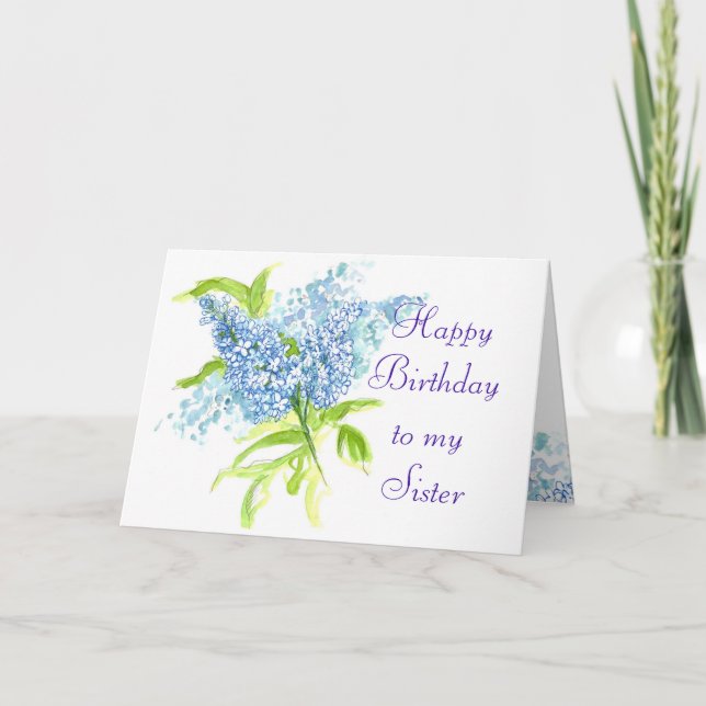 Blue Liliac Vår Bouquet Sister Birthday Kort (Framsida)