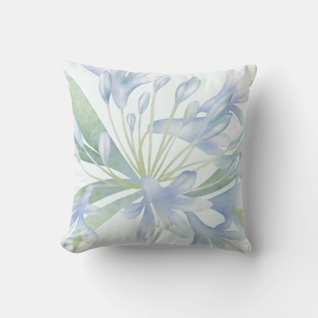 Blue Lilies Watercolor Kudde (Framsida)