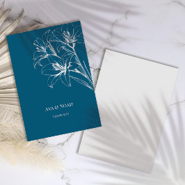 Blue Lily Outline Bröllop Tack Kort