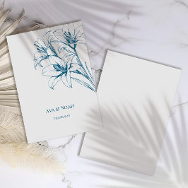 Blue Lily Outline Bröllop Tack Kort