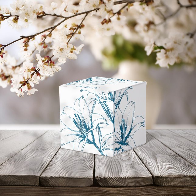 Blue Lily Outline Wedor Favor Box Presentaskar (Skapare uppladdad)