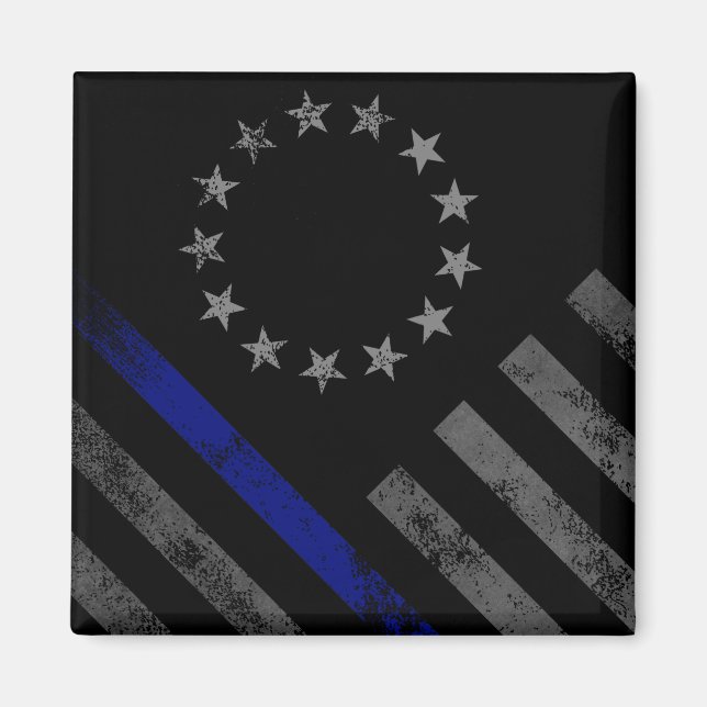 Blue Line First Responder Betsy Ross American Flag Magnet (Framsidan)