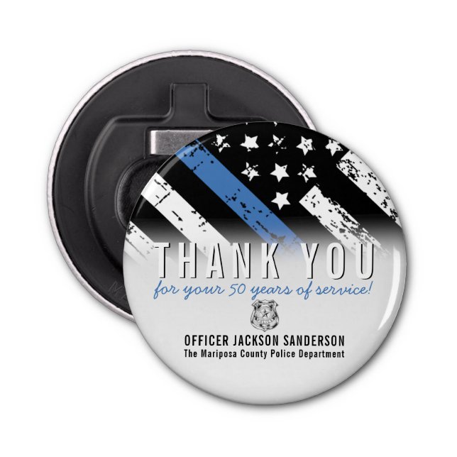 Blue Line Flagga för polisens Pension-årsdag Flasköppnare (Framsidan)