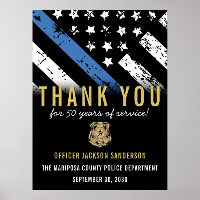 Blue Line Flagga för polisens Pension-årsdag Poster (Framsidan)