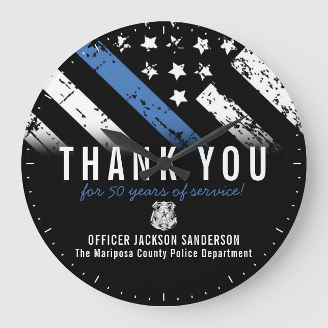 Blue Line Flagga för polisens Pension-årsdag Stor Klocka (Framsida)