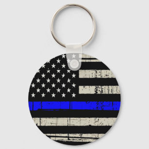 Blue Line Flagga Poilice Support American Nyckelring